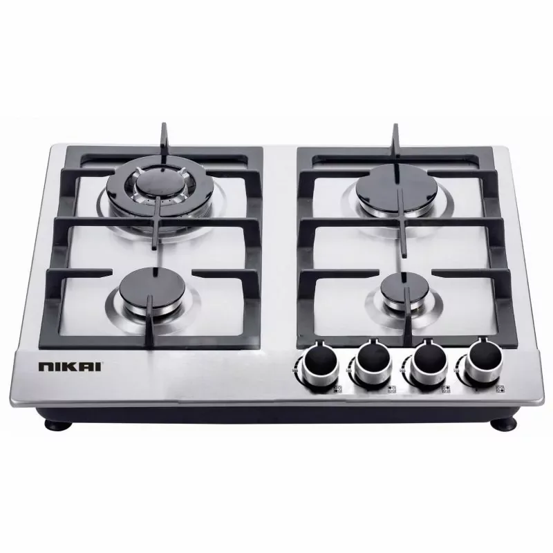 Nikai Gas Cooker 4 Burner Steel Built In Hob 50X45X25 NGH3005N Stainless Steel Auto Pulse Ignition System Heavy Cast Iron Pan Support Straight Flame