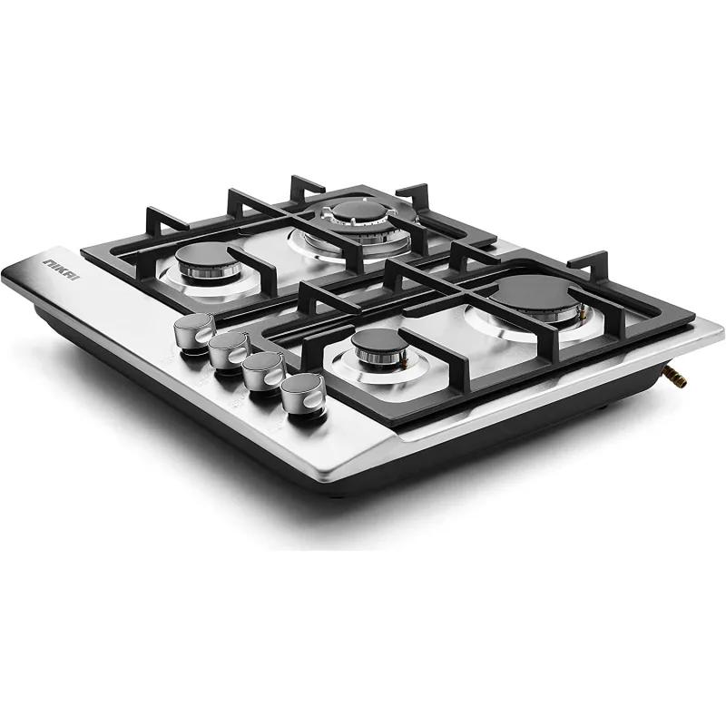 Nikai Gas Cooker 4 Burner Steel Built In Hob 50X45X25 NGH3005N Stainless Steel Auto Pulse Ignition System Heavy Cast Iron Pan Support Straight Flame