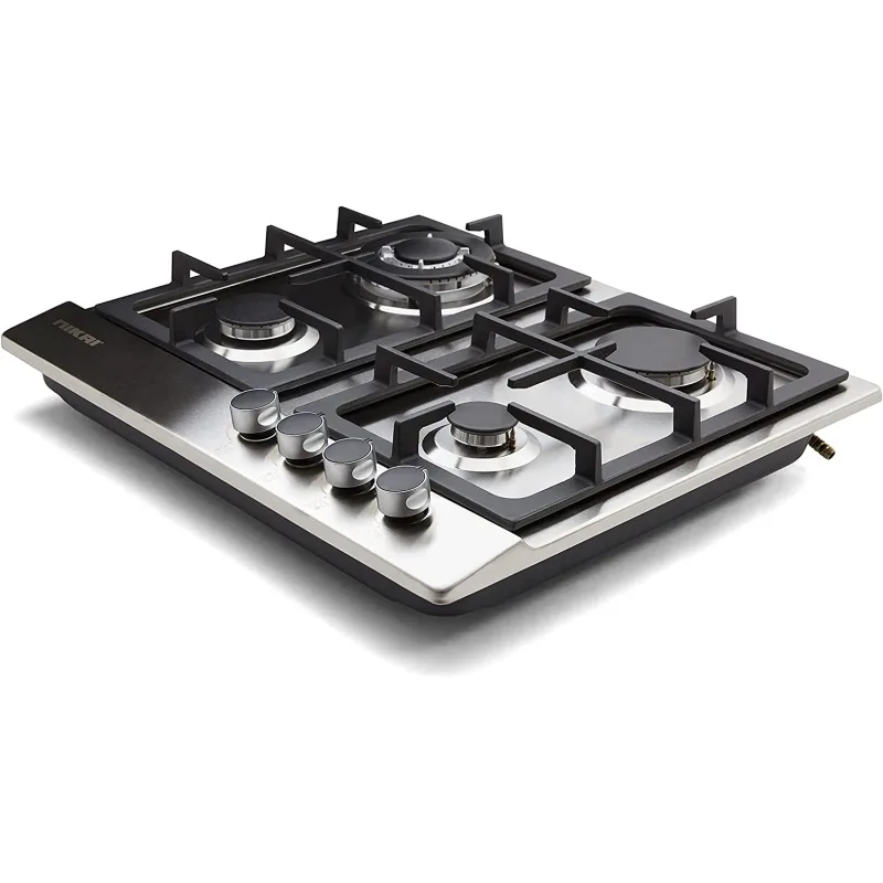 Nikai Gas Cooker 4 Burner Steel Built In Hob 50X45X25 NGH3005N Stainless Steel Auto Pulse Ignition System Heavy Cast Iron Pan Support Straight Flame