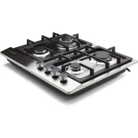Nikai Gas Cooker 4 Burner Steel Built In Hob 50X45X25 NGH3005N Stainless Steel Auto Pulse Ignition System Heavy Cast Iron Pan Support Straight Flame