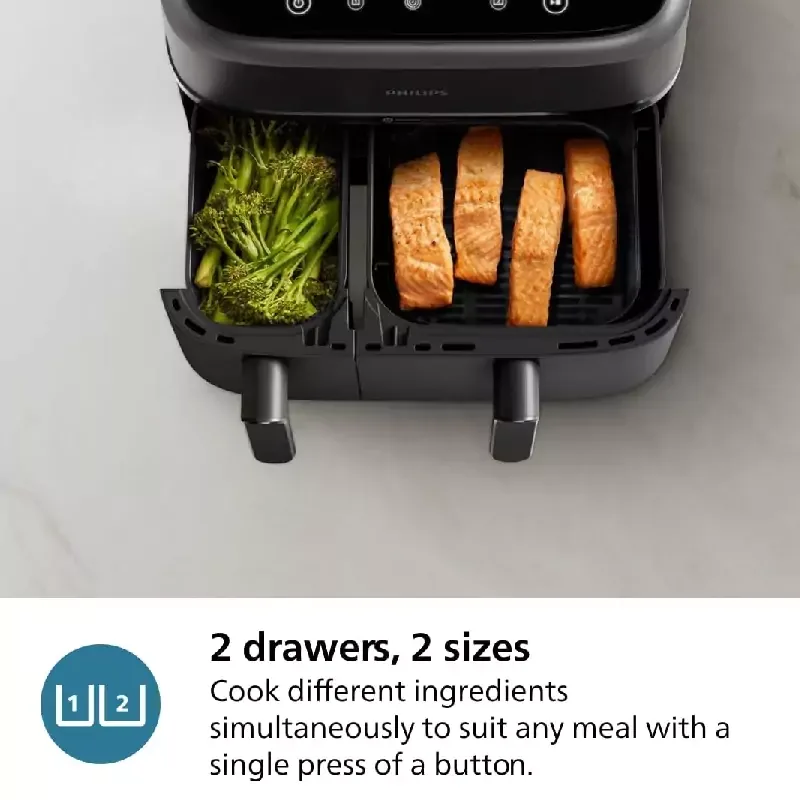 Philips Dual Basket Air Fryer 9L 2750W with LED Display, 8 Presets, Rapid Airflow Design NA350/00