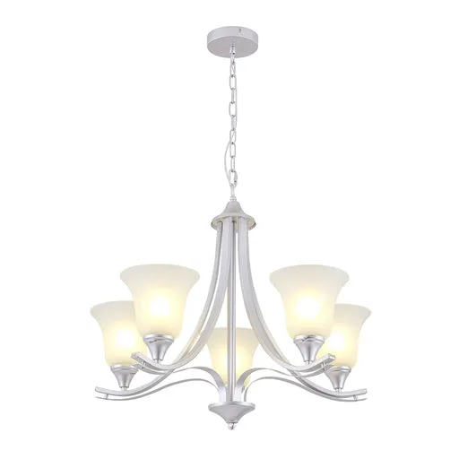 Tronic Silver 5-Arm Chandelier with Frosted Glass Shades (E27)