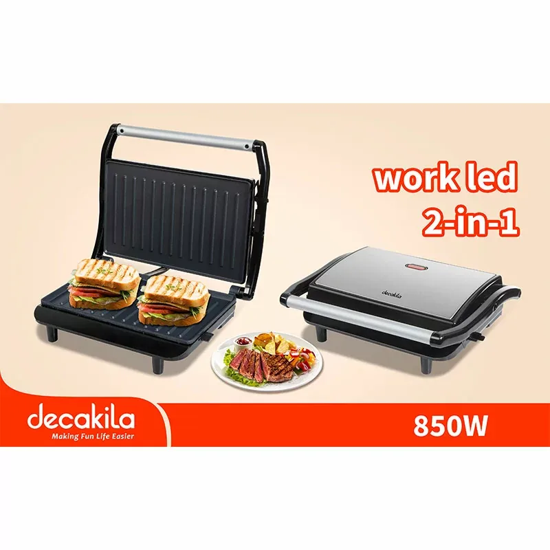 Decakila Contact Grill 2 Slice Adjustable Temperature Cool Touch Handle 850w Keec049m nonstick coating with timing function overheat protection adjustable toaster size