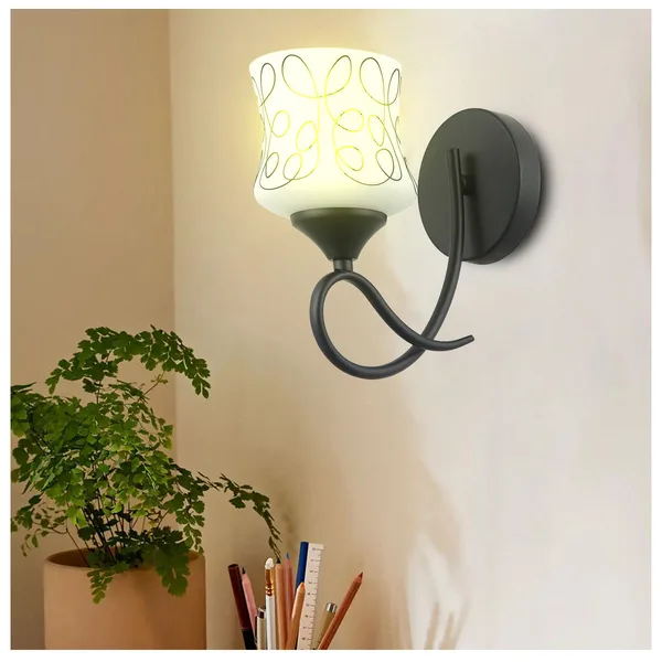Tronic Artistic Patterned Wall Lamp Frosted Glass Shade and Matte Black Light