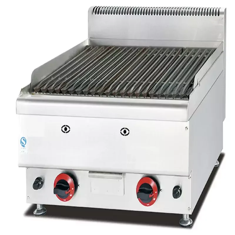 Commercial Kitchen Equipment Countertop Gas BBQ Lava Rock Grill, 34,000 BTU Professional LPG Charbroiler, Heavy-Duty 600mm Stainless Steel Industrial Grill WG-GH-569