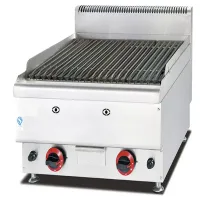 Commercial Kitchen Equipment Countertop Gas BBQ Lava Rock Grill, 34,000 BTU Professional LPG Charbroiler, Heavy-Duty 600mm Stainless Steel Industrial Grill WG-GH-569