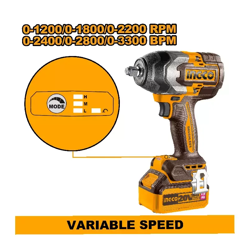 Ingco Cordless Impact Wrench 20V with Brushless Motor, Integrated LED Work Light, Battery & Charger CIWLI2085
