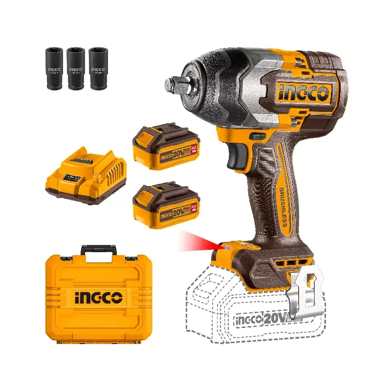 Ingco Cordless Impact Wrench 20V with Brushless Motor, Integrated LED Work Light, Battery & Charger CIWLI2085