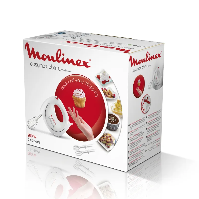 Moulinex Easymax Hand Mixer 200W 5 Speeds 2 Attachments White HM250127