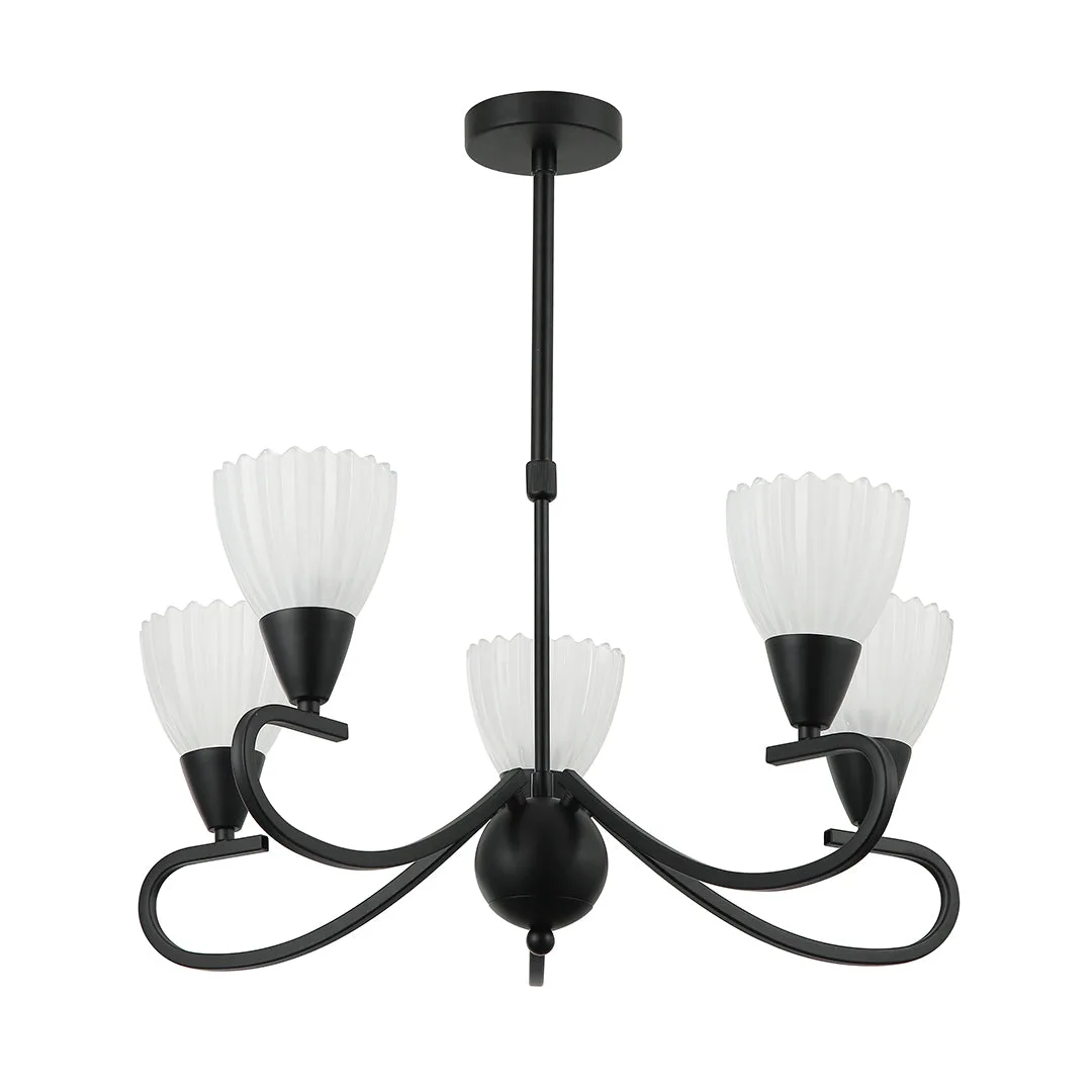 Tronic 5-Light Pendant Lamp - E14 Base, Iron & Glass, Black/White Finish