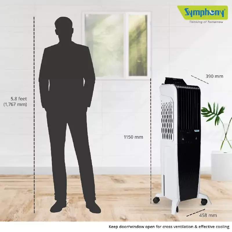 Symphony Tower Air Cooler 40L with Magnetic Full Function Remote DIET 3D 40i