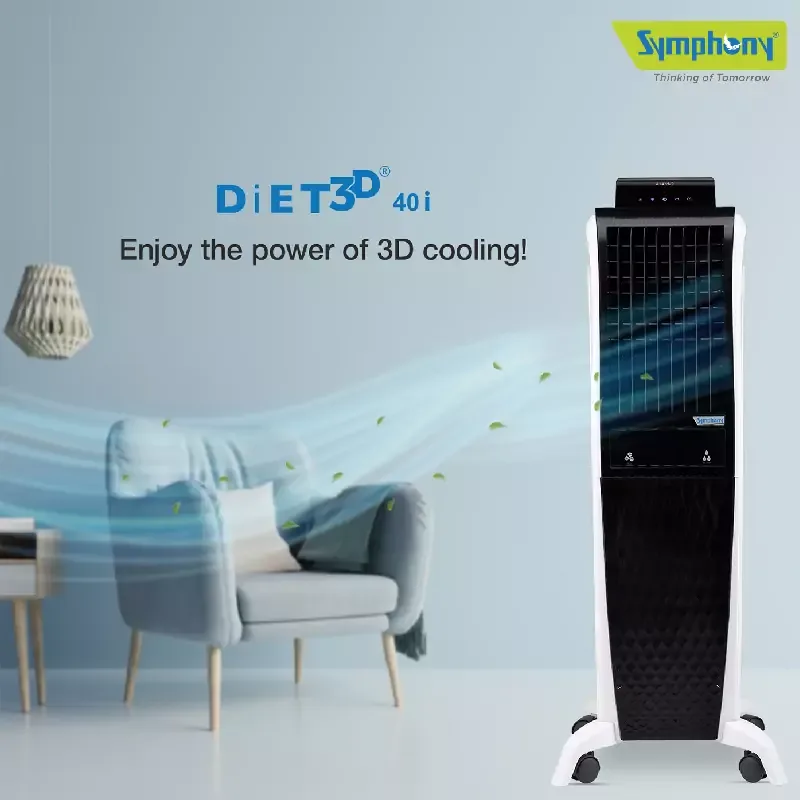Symphony Tower Air Cooler 40L with Magnetic Full Function Remote DIET 3D 40i