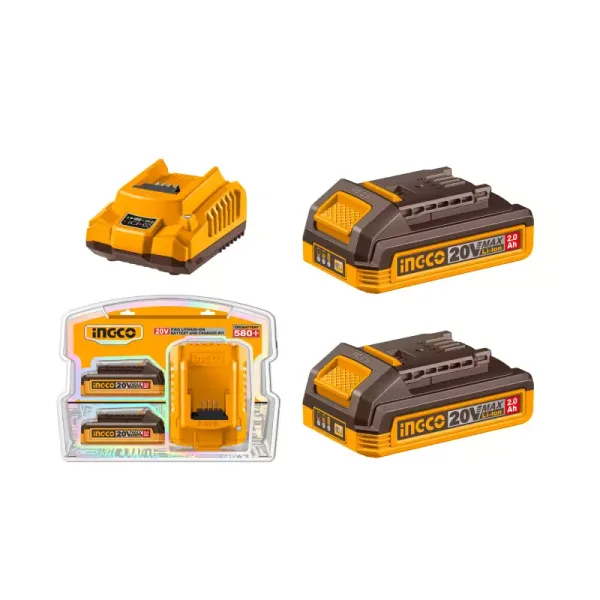 Ingco Lithium-ion Battery and Charger Kit 20V with LED Battery Power Indicator, Fast Charging P20S FBCPK1222