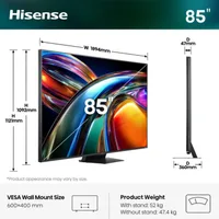 Hisense TV UHD 4K Mini-LED ULED, 85-inch, 180Hz, 4000 Nits Peak Brightness, Dolby Vision, Dolby Atmos, Wi-Fi 6E, Bluetooth 5.4 85UR9S