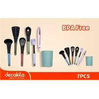 Decakila Kitchen Utensils Set Nylone Material Nonstick 7pc Kmtt046b set includes solid spoon, ladle, pasta server, slotted spoon, oil brush, 9 inch locking tongs