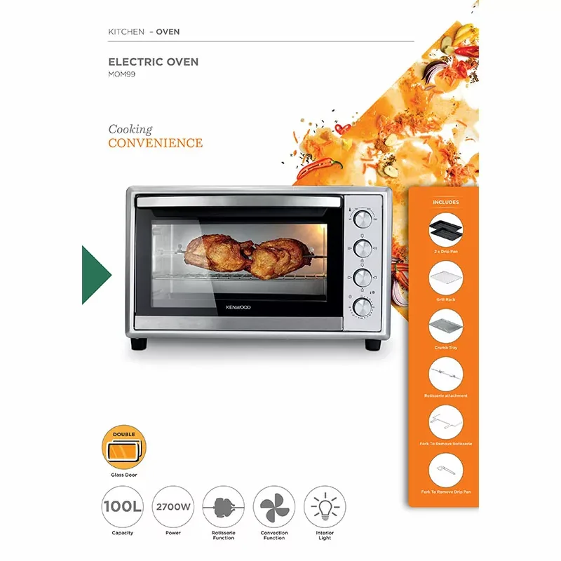 Kenwood Oven Electric 100l with Rosting Function 2700w Mom99.000ss - 90 Mins Timer Stainless Steel Heating Elements Inner Light