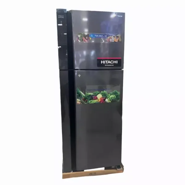 Hitachi Refrigerator 550L 2 Doors No Froast Dual Fan Cooling, Nano Titanium filter, Stabilizer Free, LED Light, Touch screen controller, Tempered Glass Shelves Black and Silver HRTN8565DFBBKET