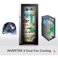 Hitachi Refrigerator 550L 2 Doors No Froast Dual Fan Cooling, Nano Titanium filter, Stabilizer Free, LED Light, Touch screen controller, Tempered Glass Shelves Black and Silver HRTN8565DFBBKET