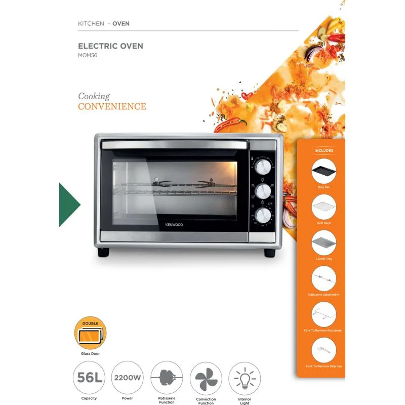 Kenwood Oven Electric 56l with Rosting Function 2200w Mom56.000ss - 120 Mins Timer Stainless Steel Heating Elements Inner Light