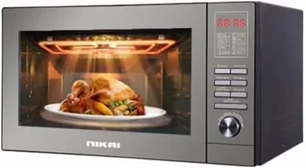 Nikai Microwave 25l Digital 5 Power Levels with Grill Function 900W NMO250MDG Defrost Settings Cooking End Signal 10 Auto Menus Mirror Finish Push Button Door