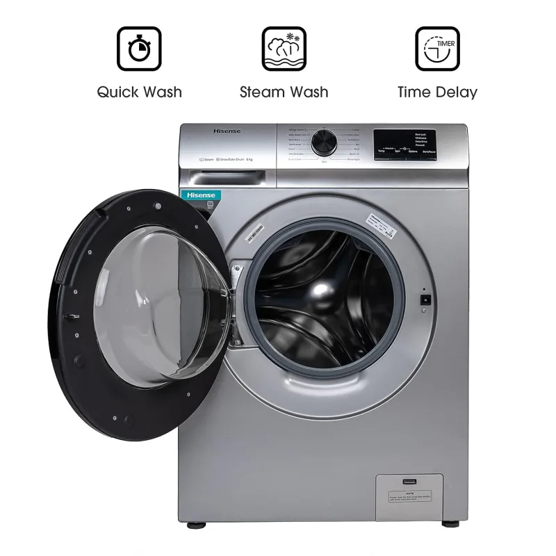 Hisense Washing Machine 6kg Automatic Front Load, Snowflake Drum, Self-Clean Function, Silver WFVC6010S