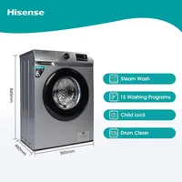 Hisense Washing Machine 6kg Automatic Front Load, Snowflake Drum, Self-Clean Function, Silver WFVC6010S