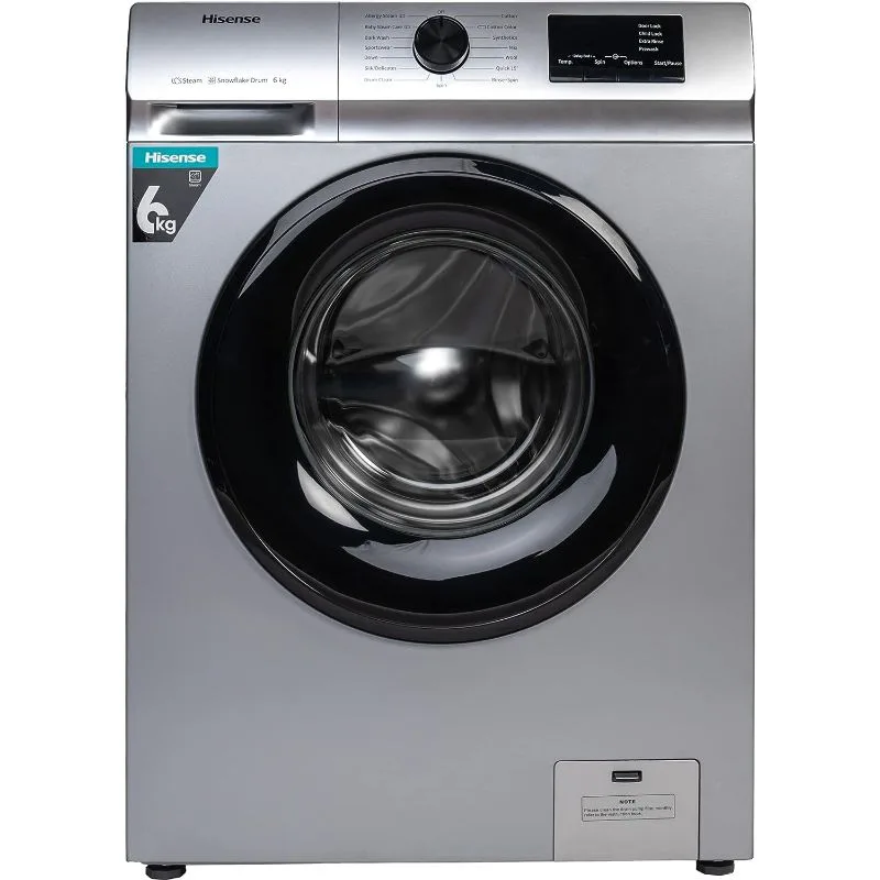 Hisense Washing Machine 6kg Automatic Front Load, Snowflake Drum, Self-Clean Function, Silver WFVC6010S