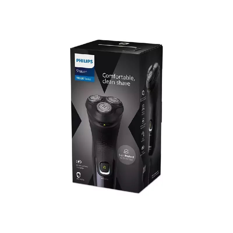 Philips Wet & Dry Electric Shaver 3000X Series with ComfortCut Blades, 3D Floating Heads, Anti-Corrosion Shaving System X3021