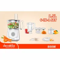 Decakila Food Processor 1.4l Bowl with 1.5l Blender Stainless Steel Blade 400w Kemg023w plastic body chopping, slicing and cutting function detachable attachment