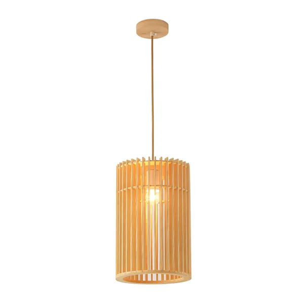 Tronic Wood Pendant Lamp - Tall Cylindrical Design, 22cm
