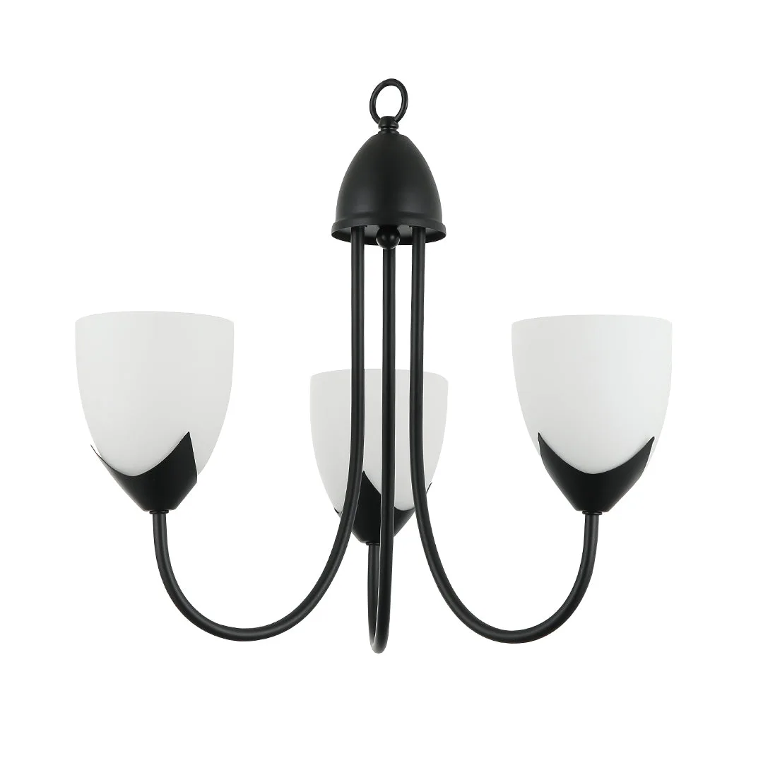 Tronic 3-Light Pendant Lamp - E27 Base, Iron & Glass, Black/White Finish