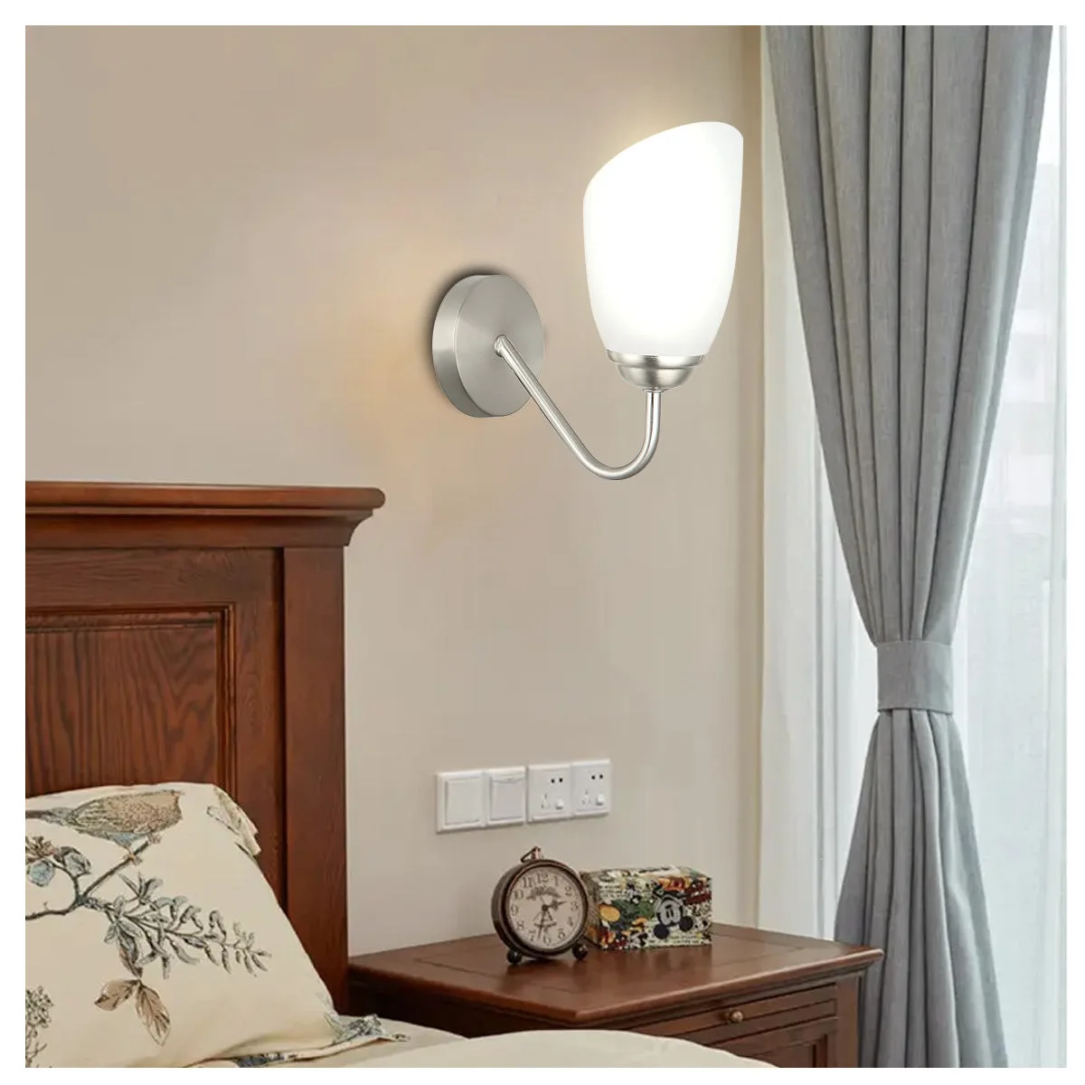 Tronic Modern Silver Wall Light with Frosted Glass Tulip Shade