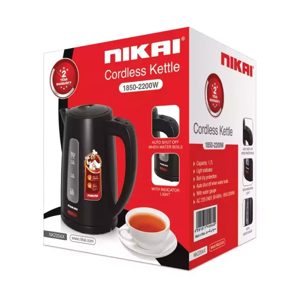 Nikai Jug Kettle 1.7L Plastic With Water Guage 2200W NK220AX Automatic Shut Off Boil Dry Protection With Indicator