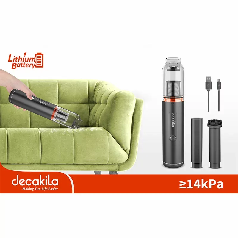 Decakila Vacuum Cleaner 0.5l Portable Hand Held Brushless Motor 90w Cmpv003b 25 mins low speed and 13mins high speed working time with charging cable, brush and flat suction