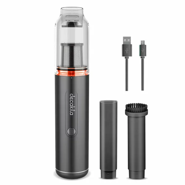 Decakila Vacuum Cleaner 0.5l Portable Hand Held Brushless Motor 90w Cmpv003b 25 mins low speed and 13mins high speed working time with charging cable, brush and flat suction