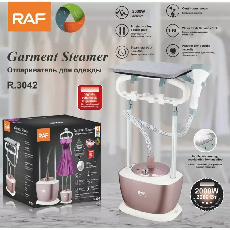 RAF Garment Steamer 2000W Easy to Clean, Continous Steam, High Quality Plastic R.3042 2 RAF Garment Steamer 2000W Easy to Clean, Continous Steam, High Quality Plastic R.3042