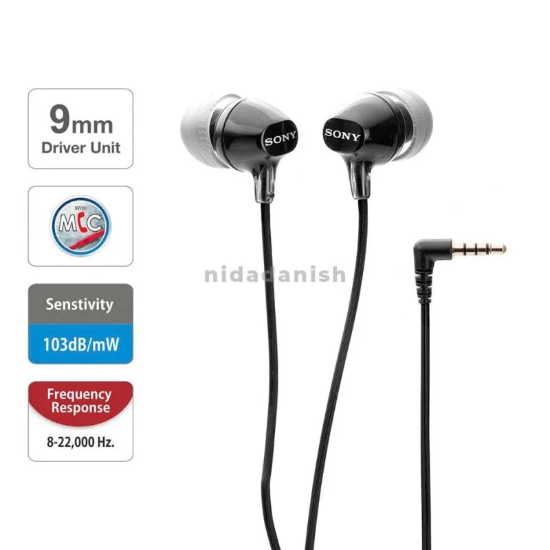 Sony Headphones 9mm Driver Unit Neodymium Magnet 1.2m Cord MDR-EX15APBZE