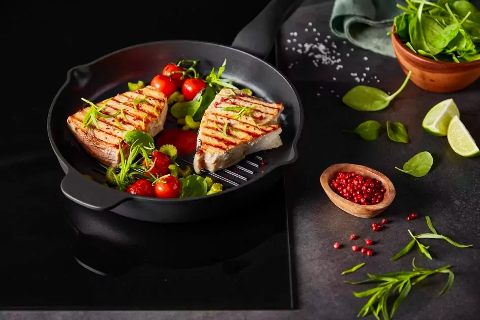 Tefal Unlimited Frypan Grill 26cm Nonstick Induction E2294074 aluminium material heat indicator thermo signal titanium coating made in france
