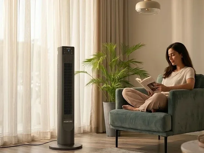Nikai Tower Fan 36 Inch 40W, 6-Speed, LED Touch Panel, LCD Display, 85� Oscillation, Copper Motor, Remote Control NTOF3601DW