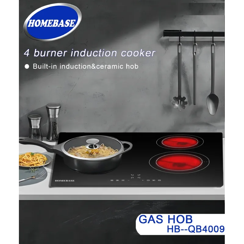 Homebase Built in Cooker 2 Induction, 2 Ceramic Plates Glass Top HB-QB4009 2 Homebase Built in Cooker 2 Induction, 2 Ceramic Plates Glass Top HB-QB4009