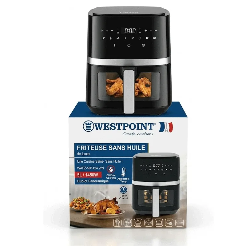 Westpoint Air Fryer 5L, Digital Touch Control, Oil-Free Healthy Cooking & Rapid Air Technology With 1450W WAFZ 501424.WN