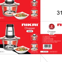 Nikai Chopper 2L Glass Bowl 300W NC494A Detachable Blade Built In Thermostat Stainless Steel Blades 2 Speeds With Safety Switch