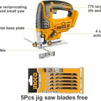 Ingco Lithium-Ion Jig Saw 20v, 2400rpm with 5pcs blades CJSLI8501