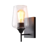 Tronic Straight Black Wall Light with Square Glass Shade