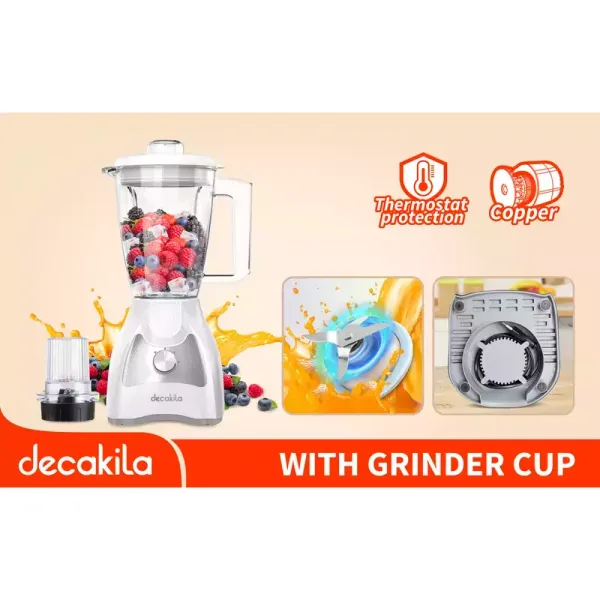 Decakila Blender 1.5l Plastic Jug with Grinder Stainless Steel Blades 500w Kejb061w high temperature protection