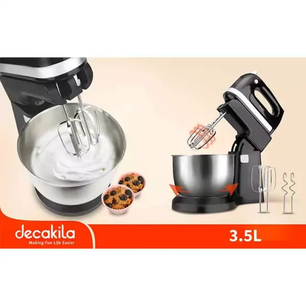 Decakila Kitchen Machine 3.5l Steel Bowl 5 Speed with Turbo Function 250w Kemx012b 2 beaters and dough hooks beater bowl with automatic rotation