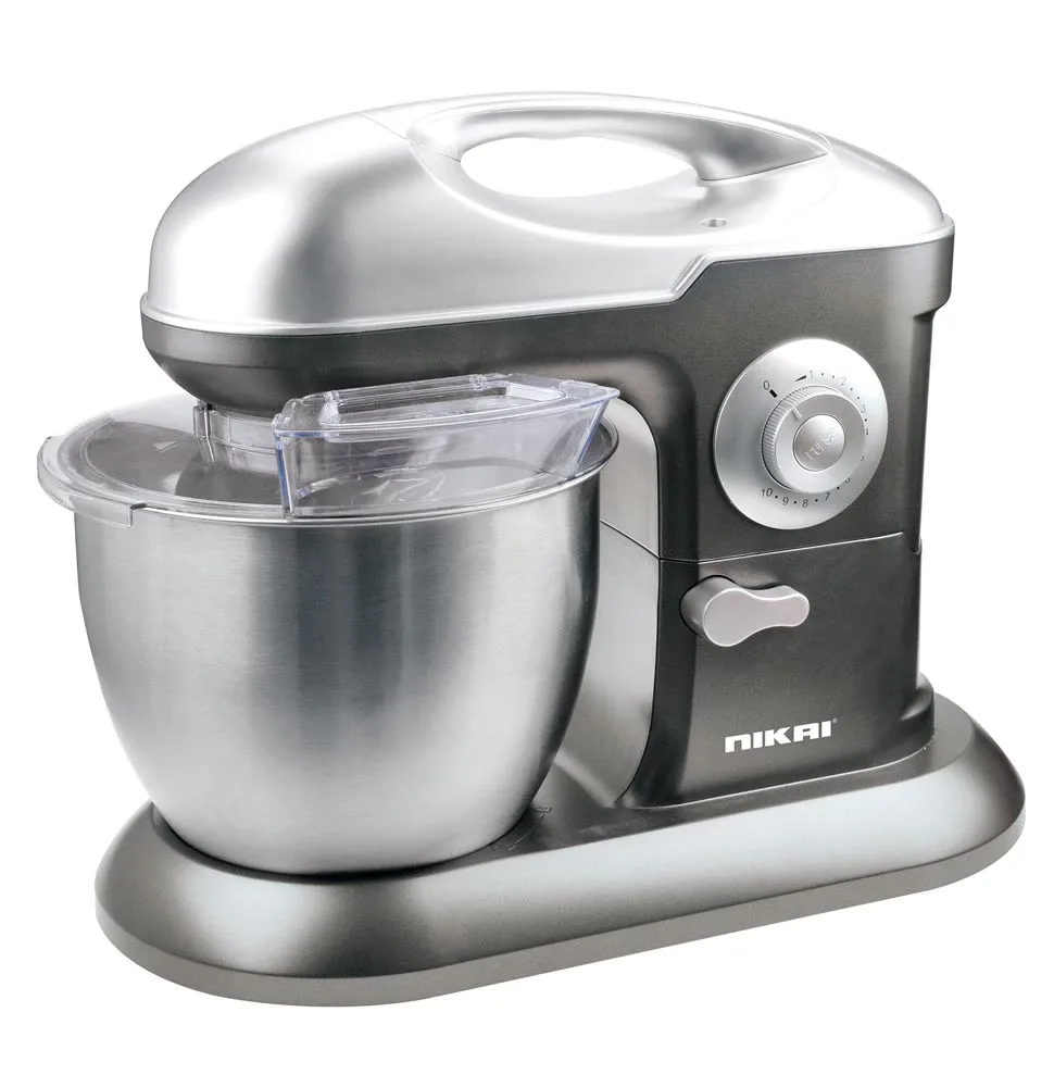Nikai Kitchen Machine 6.5L Steel Bowl With Cover 1200W NSM650A Stainless Steel Bowl With Cover Metal Gear 3 Blades Whisk, Dough Hook & Beater 10 Speed With Pulse