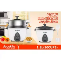 Decakila Rice Cooker 1.8l Keep Warm Function Nonstick Coated Pot 700w Keer034w 10 cups with spoon, measuring cup and aluminium steaming basket single side nonstick pot coating