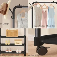 Standing Metal Coat Stand - Stylish Black Free-Standing Organizer for Coats, Jackets, Hats, and Umbrellas - Heavy Duty Durable Design - JHC2340L