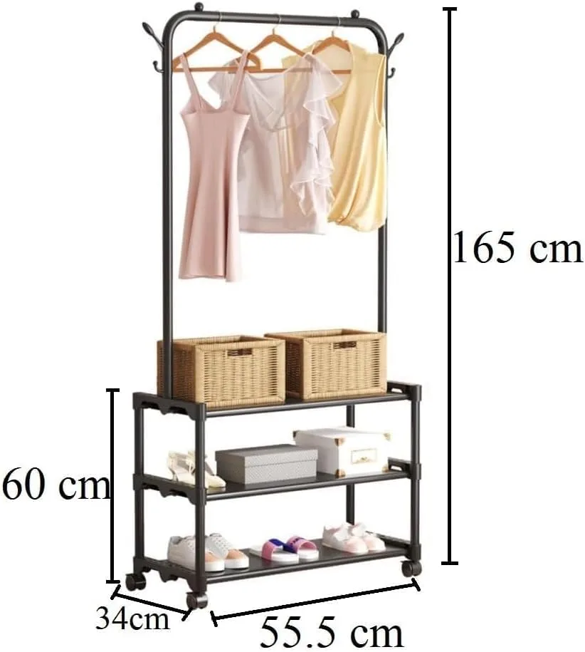 Standing Metal Coat Stand - Stylish Black Free-Standing Organizer for Coats, Jackets, Hats, and Umbrellas - Heavy Duty Durable Design - JHC2340L